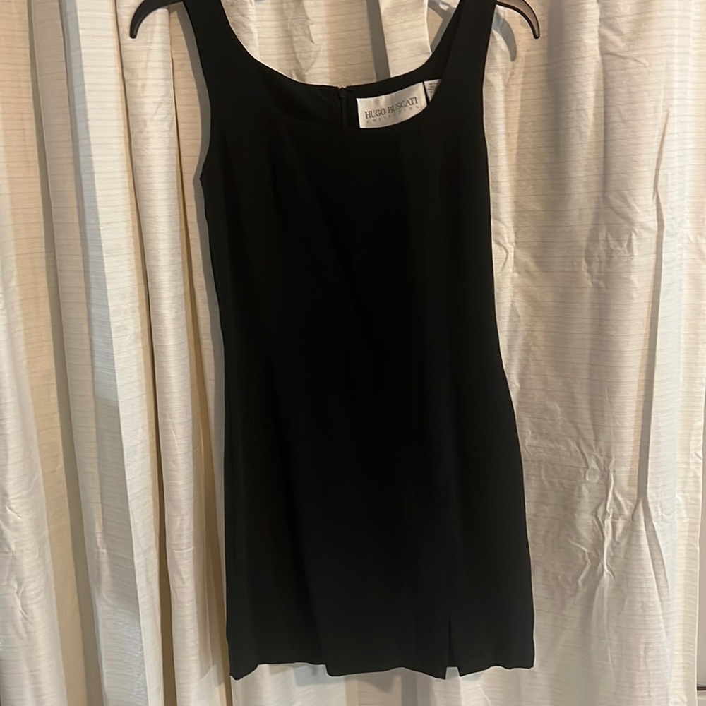 Vintage Hugo Buscati Little Black Short Dress Women Size 12 Silk Sleeveless Slit